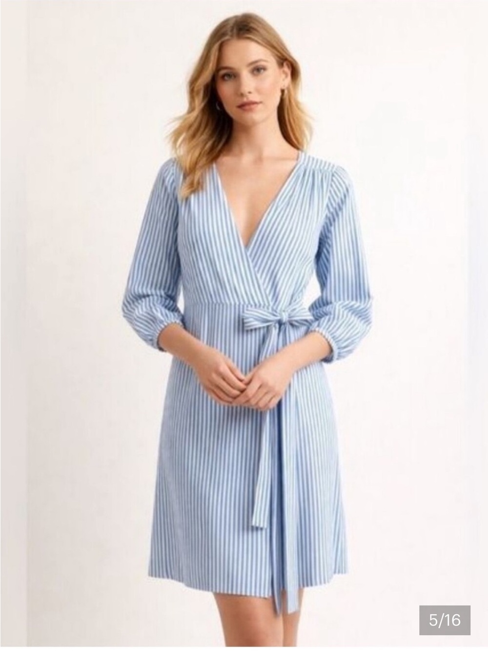 J. Crew Blue and White Striped Long Sleeve Wrap Dress